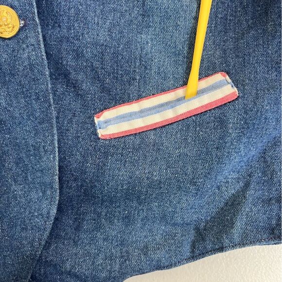 Vintage Handmade Blue Denim Western Two Button Vest Stripe Contrast Women Medium - Picture 6 of 12